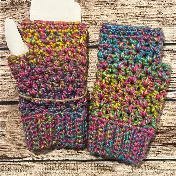 Handmade Crochet Multicolor Fingerless Gloves - Picture 4 of 4
